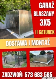 Garaż blaszany 3x5 II gatunek jednospadowy dostawa + montaż